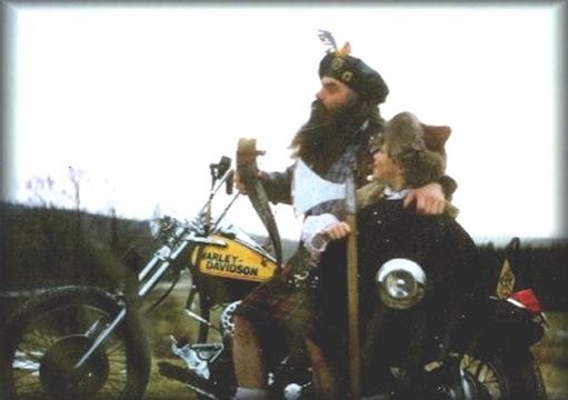 pedro wearing his kilt while riding his motorcycle