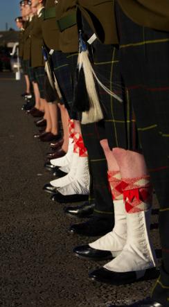 soldiers on parade wearing Regimental Highland Dress