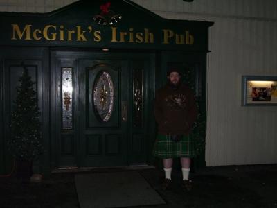 Outside the pub on the first time wearing my kilt , it was 20 degrees & snowing that night