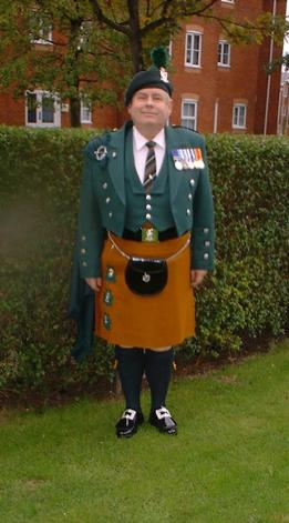 Retired Royal Irish Ranger wearing his Irish- kilt
