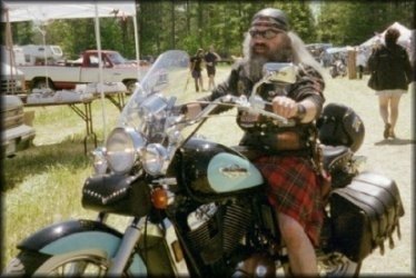 Pedro wearing his kilts on motorcycles